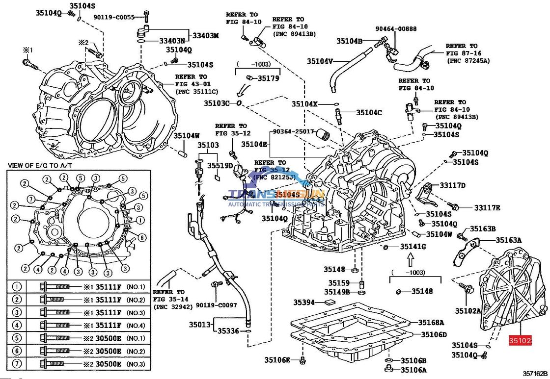 Montage de la couverture arrière de la transmission 35102-42010 pour Toyota RAV4 à quatre rapports à transmission automatique U140F